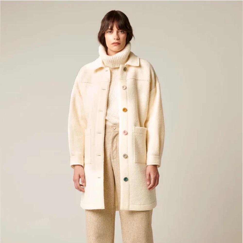 100% Boiled Wool Ellie Mae Nico Jacket Canadian Made Cream Shacket - Picture 7 of 12